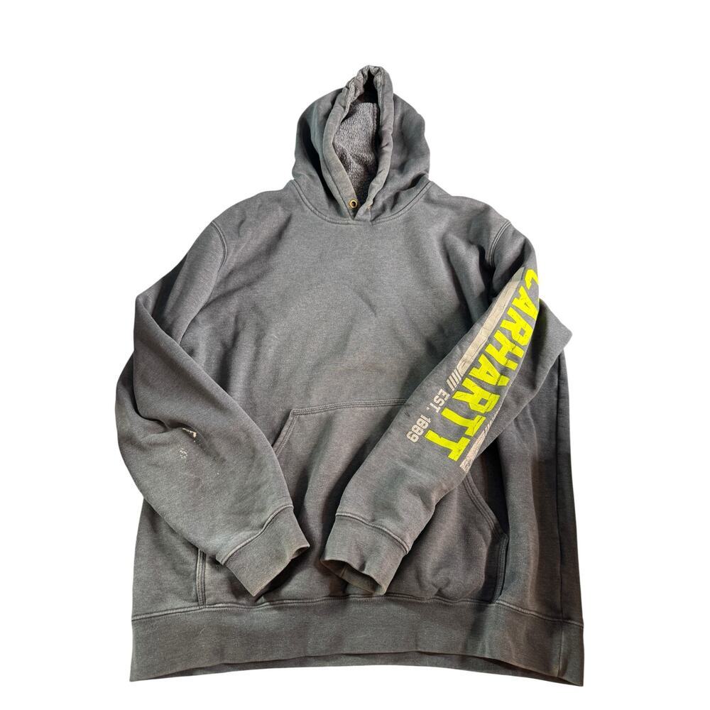 Carhartt Hoodie XL Gray Original Fit Sweatshirt Logo Sleeve Workwear